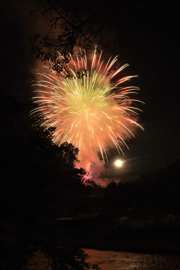 夏の里山の夜空を彩った約1800発の花火