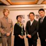 映画「キセキが、はじまる。」に出演した林さん（左）三倉さん（中央左）岸田さん（中央右、大谷監督=岡山県津山市で