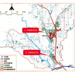 町役場周辺の居住誘導、都市機能誘導区域の計画図＝鏡野町提供