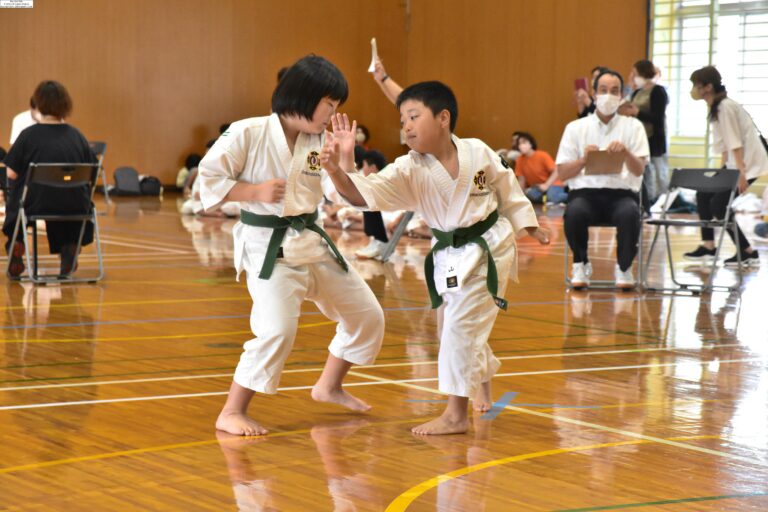 日頃の鍛錬成果を披露する拳士たち=岡山県奈義町で