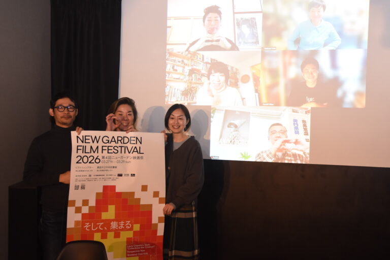 「ニューガーデン映画祭」をPRする実行委メンバー=岡山県真庭市で