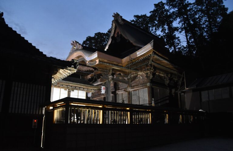 高野神社（二宮）、26日まで本殿と参道のライトアップ