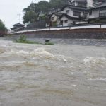 大雨で水位上昇した町