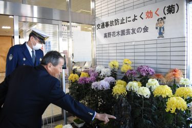津山署（岡山県津山市）へ鉢植え菊100鉢贈る