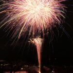 新年を祝う色とりどりの花火=岡山県津山市で