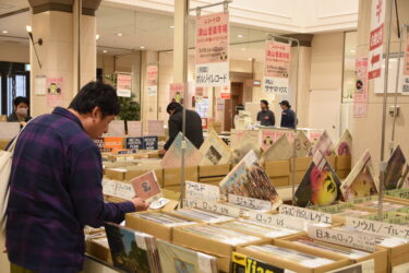 お気に入りの一枚を探す来場者＝岡山県津山市で