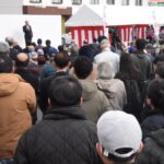 3選を目指し決意を表明する谷口氏=岡山県津山市で