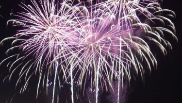 夜空を彩る大迫力の花火=岡山県津山市で