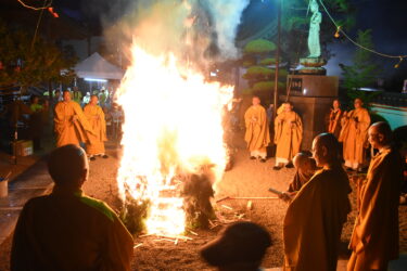 無病息災などを祈願した柴灯大護摩供=岡山県津山市で