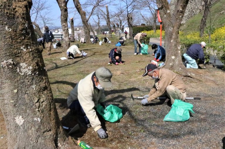 津山さくらまつり会場の清掃奉仕作業