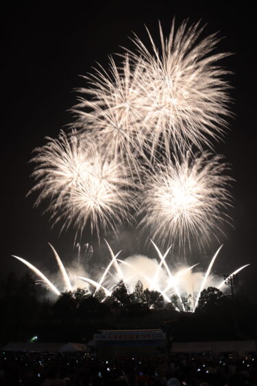 夜空を鮮やかに彩り、来場者を魅了した1500発の花火＝岡山県美咲町で