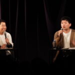 笑顔で話すウエストランドの井口浩之さん（左）と河本太さん（右）=CRAZYMAMA KINGDOM（岡山市北区）で