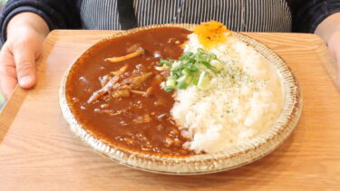 カレーだしっ！津山店のオリジナルメニュー「牛そずりだしカレー」=岡山県津山市で