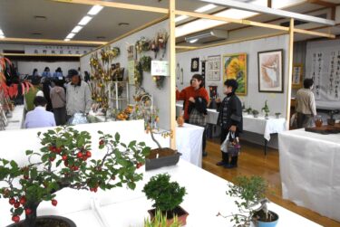 日ごろの学習や創作活動の成果が出揃った会場=岡山県津山市で