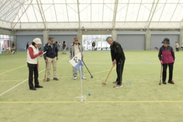和気あいあいとプレーを楽しむ参加者たち＝岡山県鏡野町で