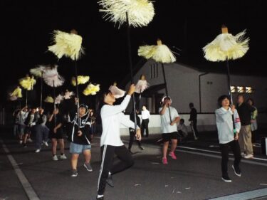 毛やりさばきに磨きをかける子ども奴=岡山県津山市で