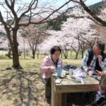 花見と食事を楽しむ行楽客