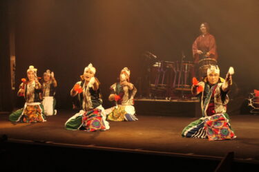 迫力と躍動感に満ちた宮坂流の舞台=岡山県津山市で