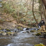 解禁日、アマゴを狙う釣り人=岡山県津山市、津川川で