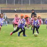 元気いっぱいにボールを追いかける子どもたち=岡山県美作市で