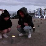 イルミネーションツリーと6年生が作った竹灯籠